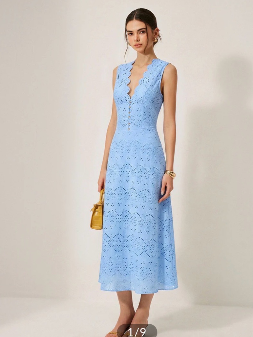 Commense cotton sleeveless embroidered eyelet dress with deep v neck